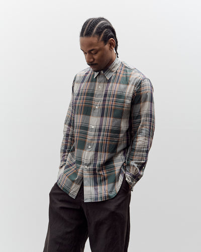 Kaptain Sunshine Gauze Plaid Plain Shirt, Forest Plaid