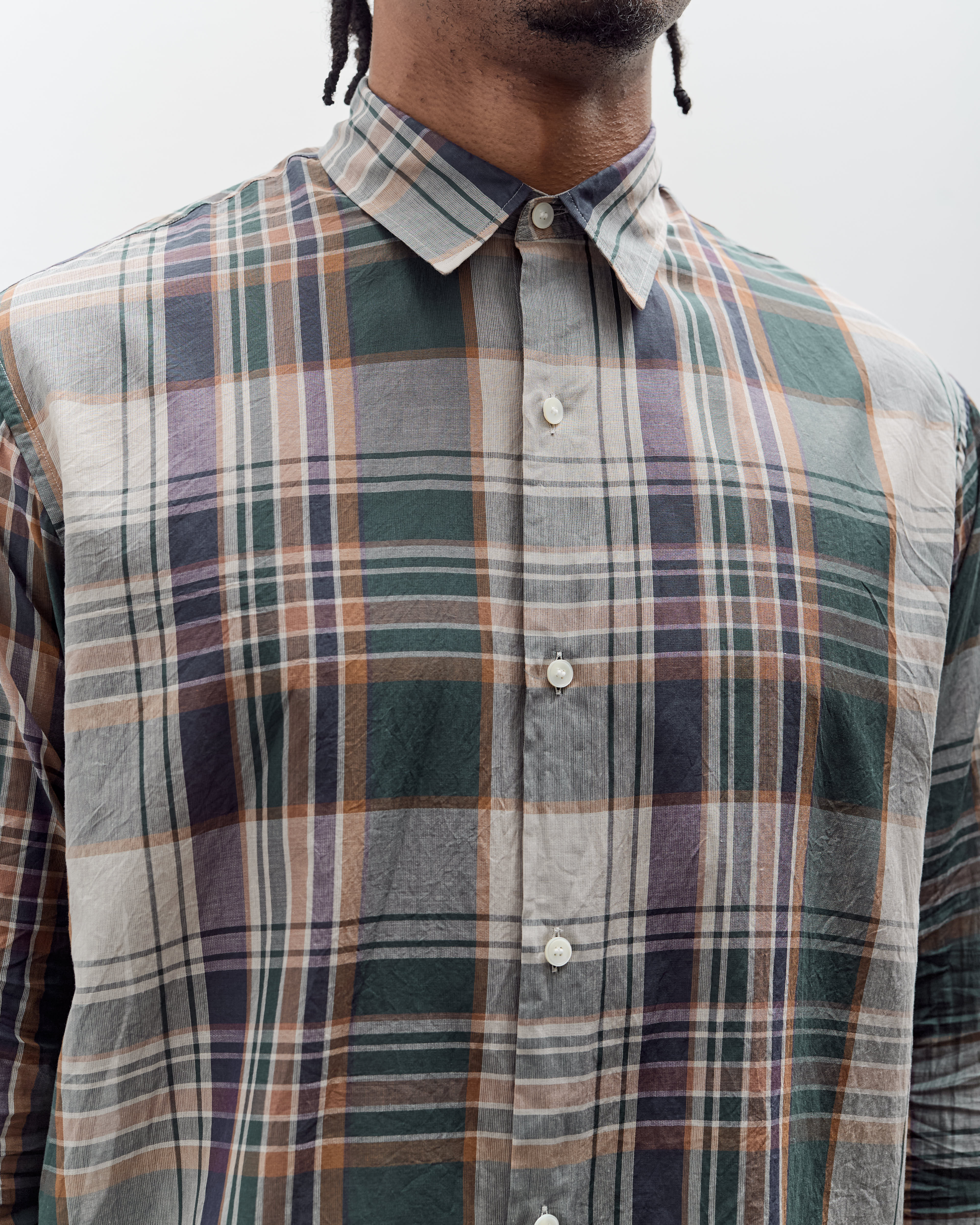 Kaptain Sunshine Gauze Plaid Plain Shirt, Forest Plaid – Glasswing