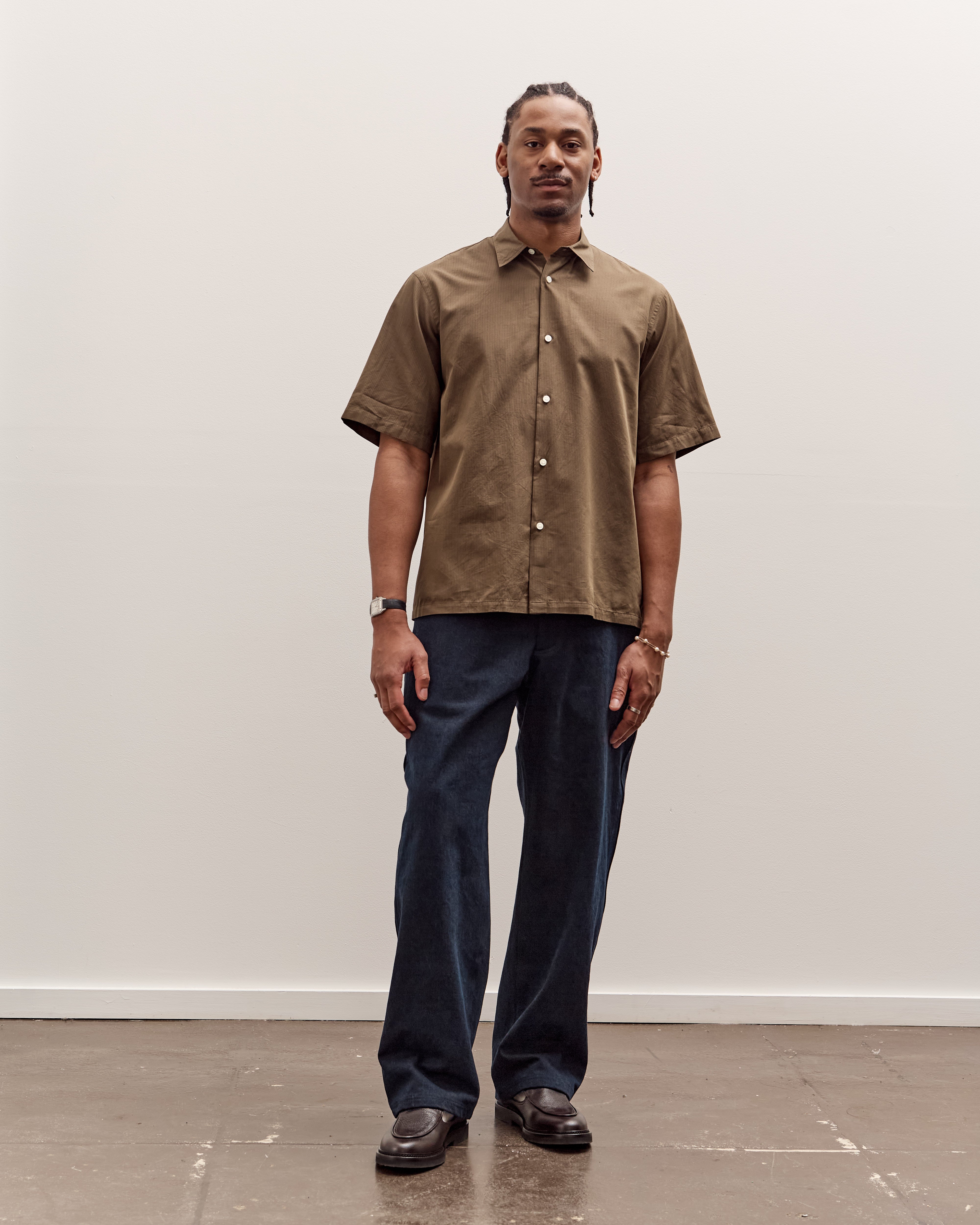 Kaptain Sunshine Plain SS Shirt Stripe, Brown – Glasswing