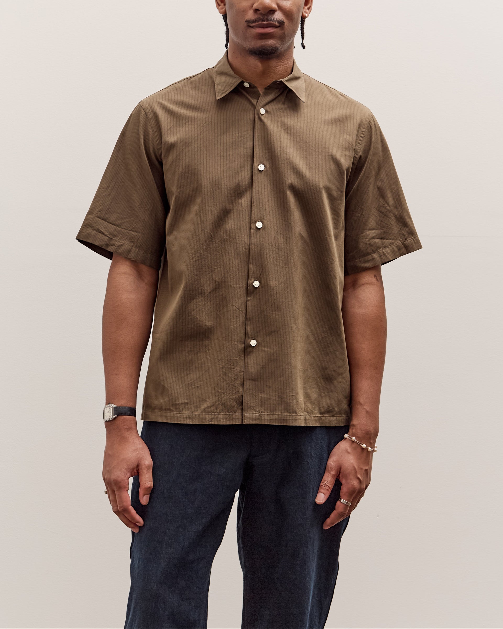 Kaptain Sunshine Plain SS Shirt Stripe, Brown Glasswing Kaptain Sunshine Plain SS Shirt Stripe, Brown Glasswing