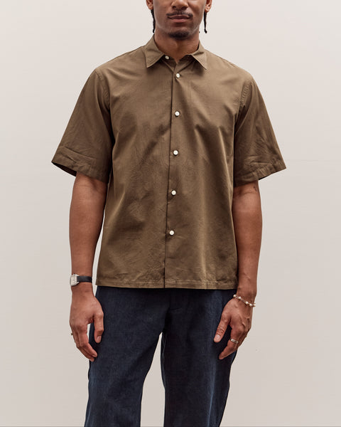 トップス KAPTAIN SUNSHINE silk plain shirt size42 Kaptain Sunshine Plain SS Shirt Stripe, Brown – Glasswing