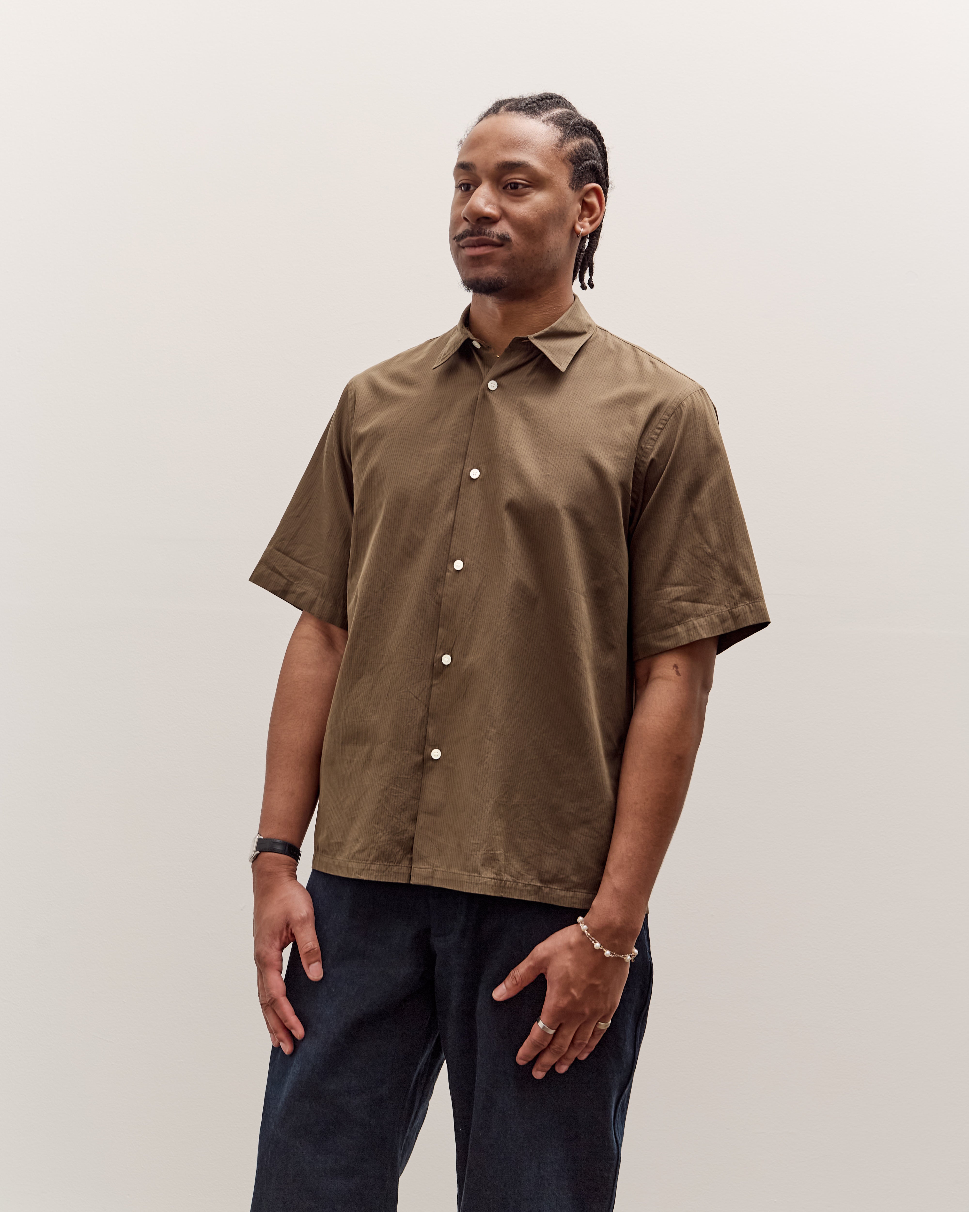Kaptain Sunshine Plain SS Shirt Stripe, Brown – Glasswing