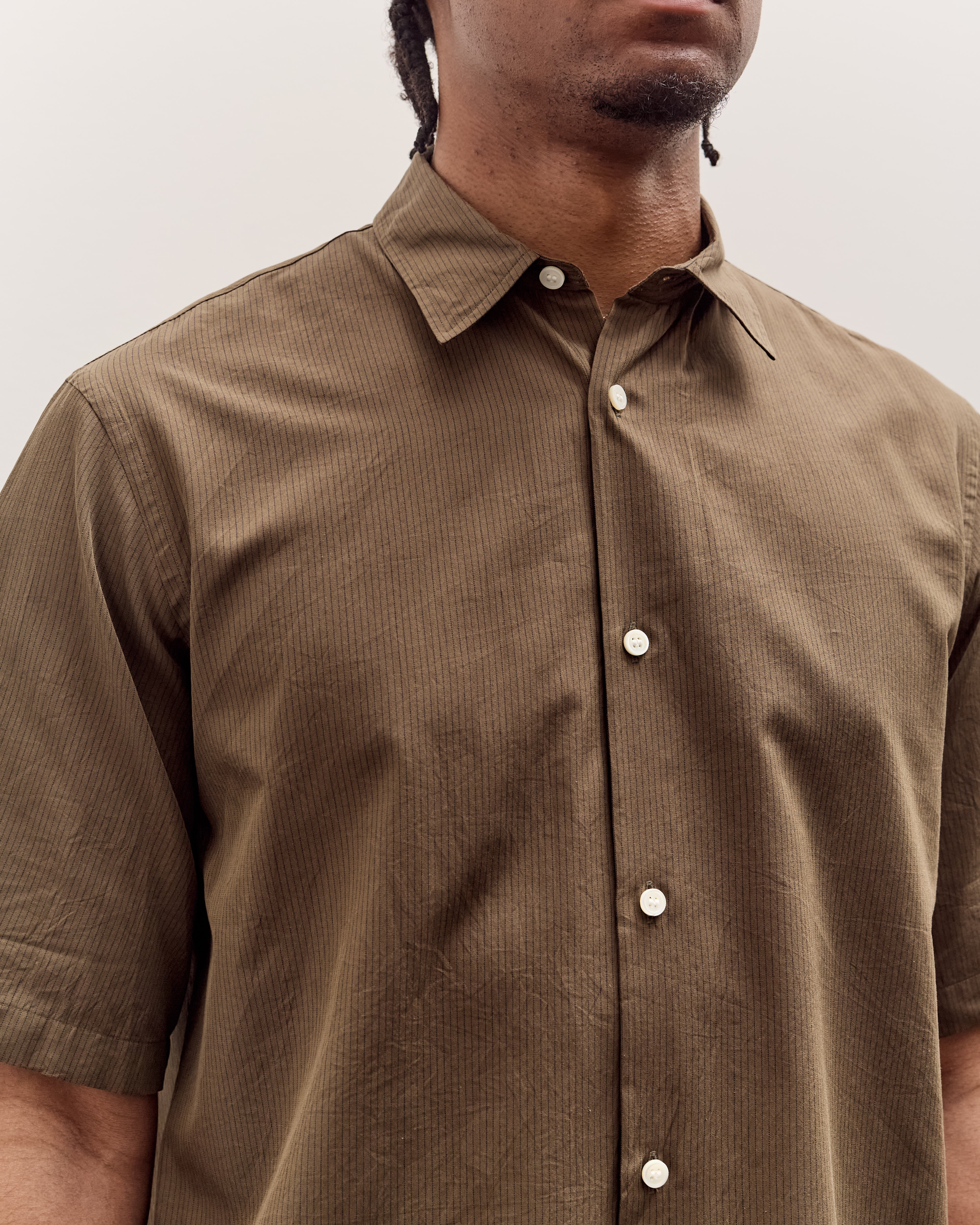 【KAPTAIN SUNSHINE】Plain SS Shirt TAUPE Kaptain Sunshine Plain SS Shirt Stripe, Brown – Glasswing