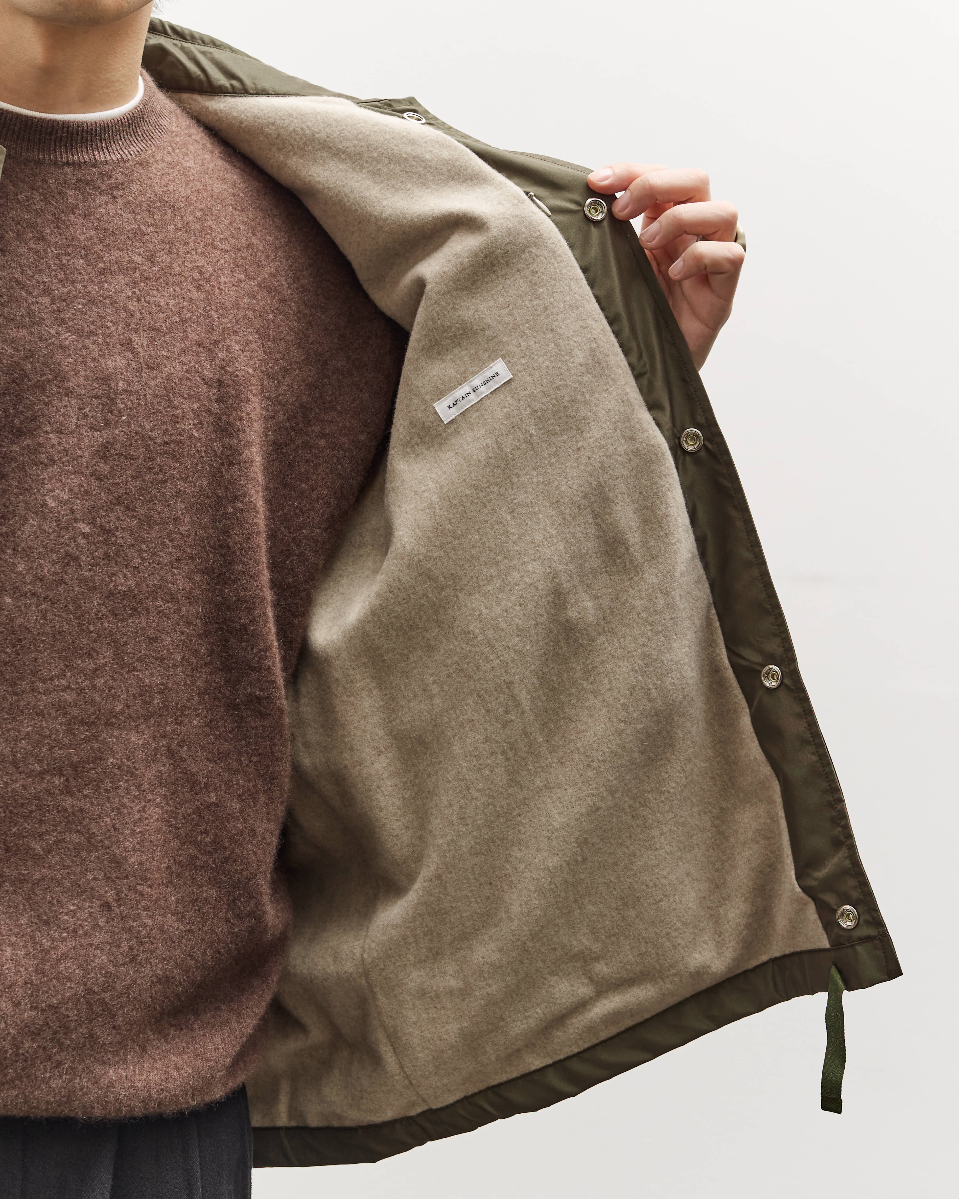 Kaptain Sunshine Silk Poly Coach Jacket, Olive – Glasswing