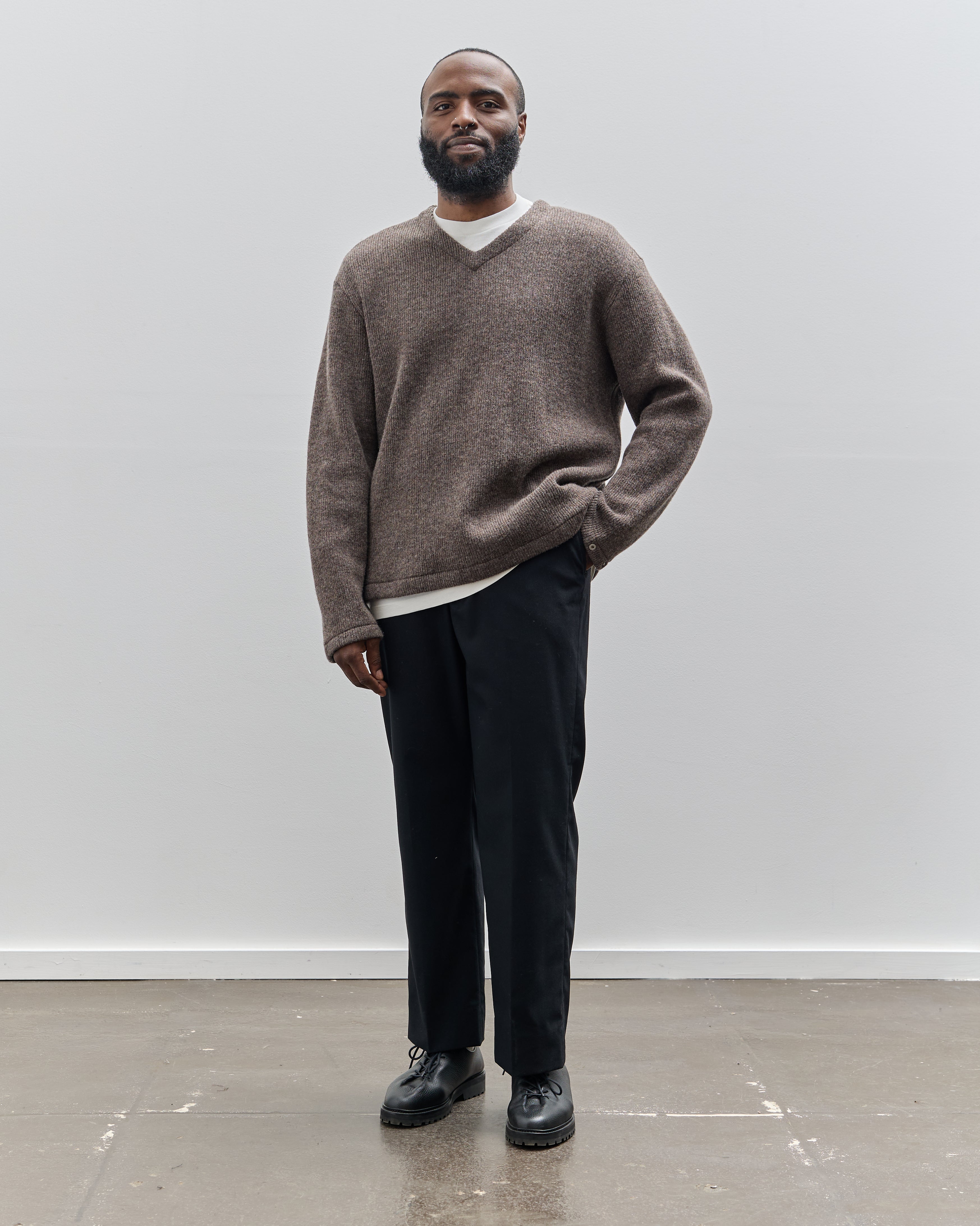 Lady White Co. V Neck Snap Sweater, Brown Melange – Glasswing