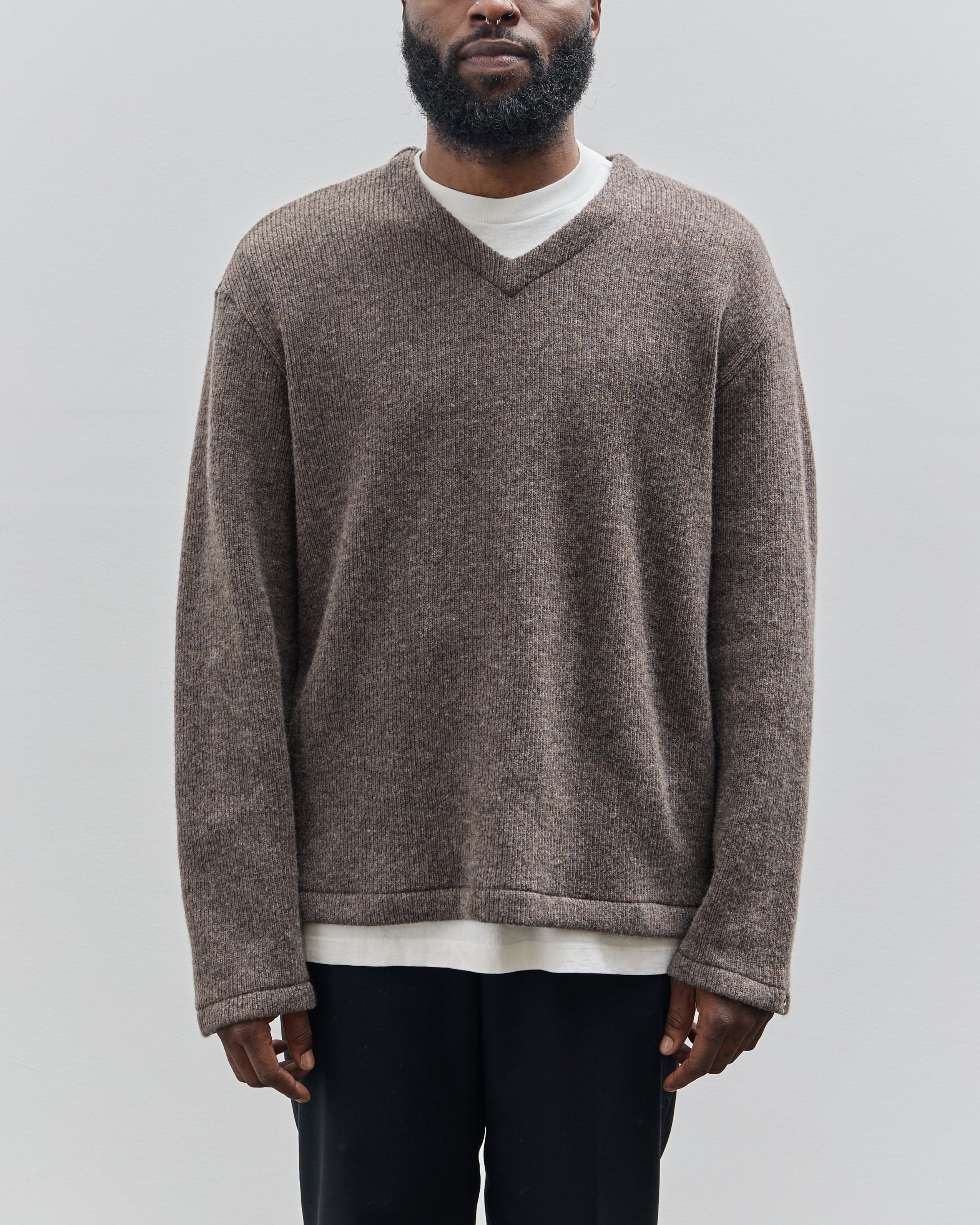 Lady White Co. V Neck Snap Sweater, Brown Melange – Glasswing