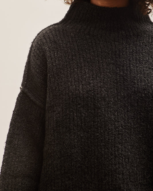 Lauren Manoogian Raw Turtleneck, Black Melange