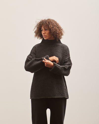 Lauren Manoogian Raw Turtleneck, Black Melange