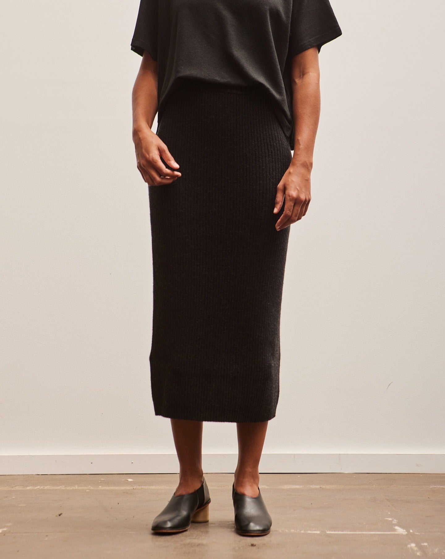 Lauren Manoogian Rib Tube Skirt, Black Melange