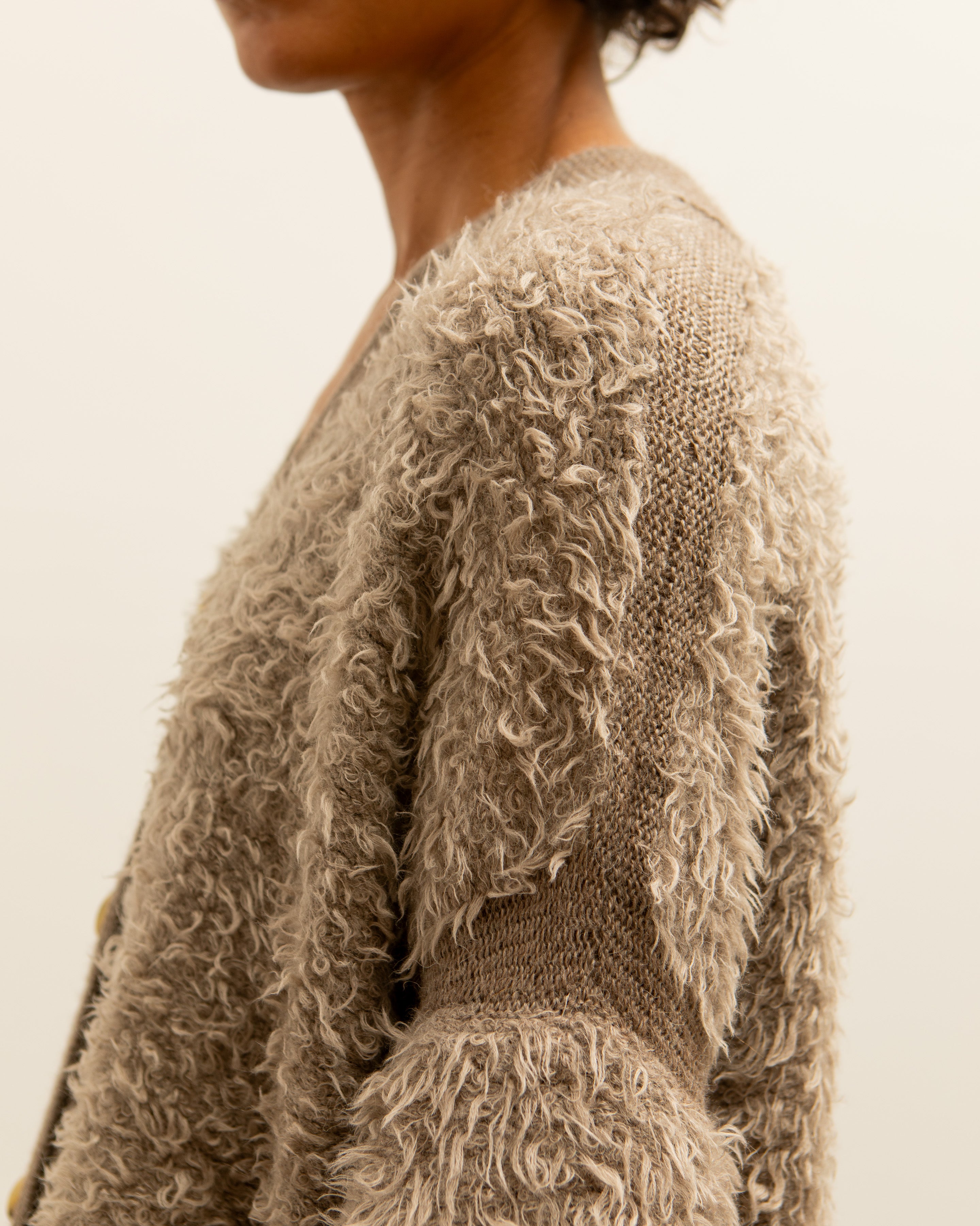 Lauren Manoogian Sherpa Cardigan Taupe Granite Glasswing