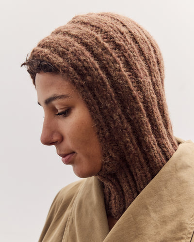 Handknit Rib Balaclava, Rust Melange