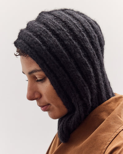 Handknit Rib Balaclava, Black