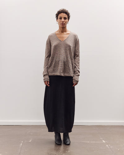 Fine Low V Neck, Grey Melange