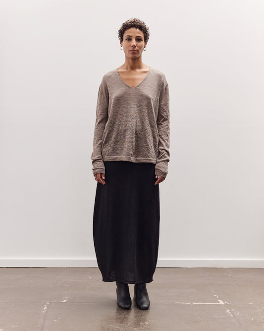 Fine Low V Neck, Grey Melange