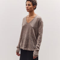 Fine Low V Neck, Grey Melange