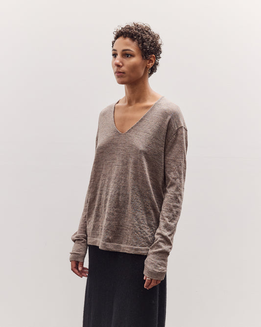 Fine Low V Neck, Grey Melange