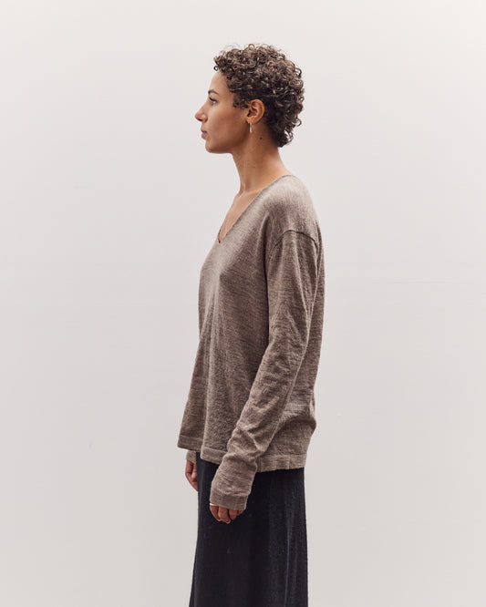 Fine Low V Neck, Grey Melange