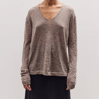 Fine Low V Neck, Grey Melange