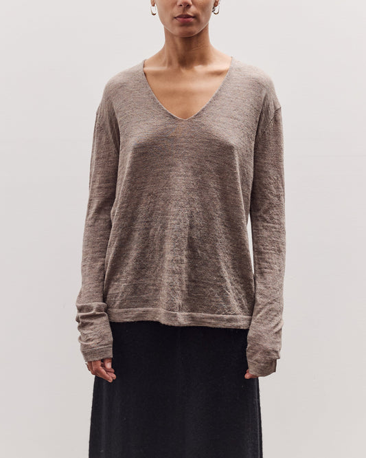 Fine Low V Neck, Grey Melange