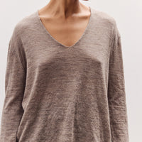 Fine Low V Neck, Grey Melange