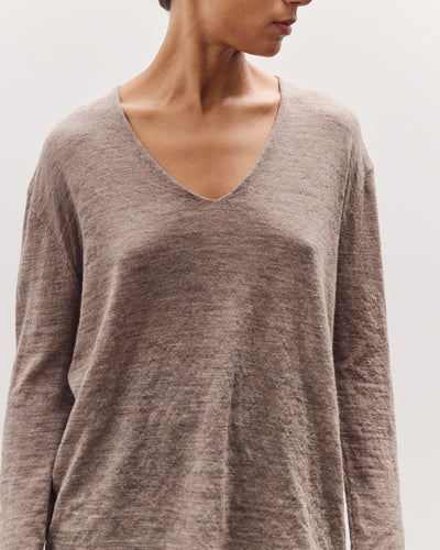 Fine Low V Neck, Grey Melange