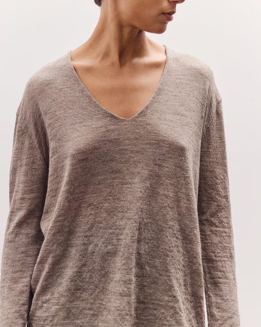 Fine Low V Neck, Grey Melange