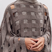 Lauren Manoogian Handwoven Grid Poncho, Granite