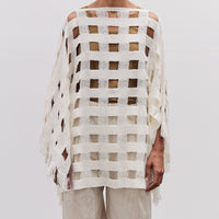 Lauren Manoogian Handwoven Grid Poncho, White