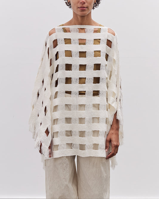 Lauren Manoogian Handwoven Grid Poncho, White