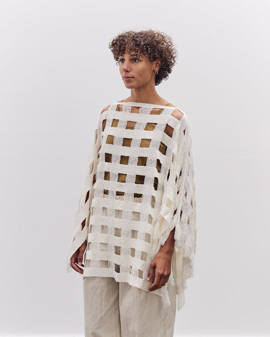 Lauren Manoogian Handwoven Grid Poncho, White