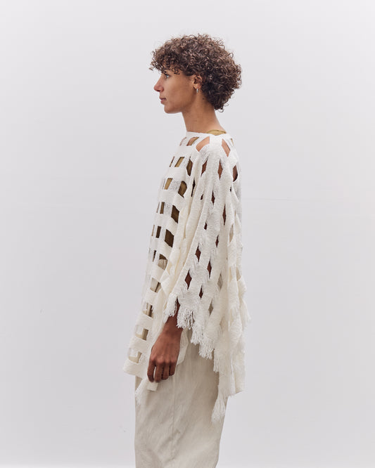 Lauren Manoogian Handwoven Grid Poncho, White