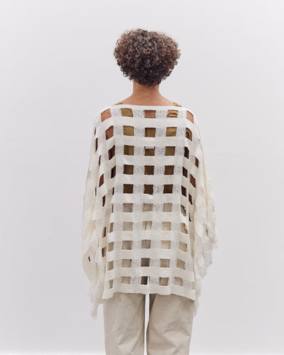 Lauren Manoogian Handwoven Grid Poncho, White