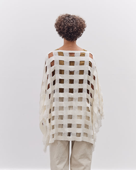 Lauren Manoogian Handwoven Grid Poncho, White