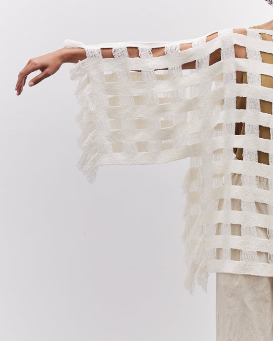 Lauren Manoogian Handwoven Grid Poncho, White