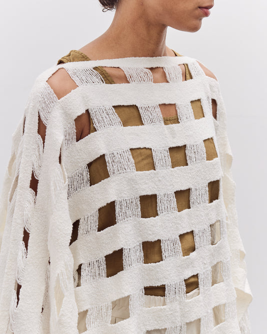 Lauren Manoogian Handwoven Grid Poncho, White