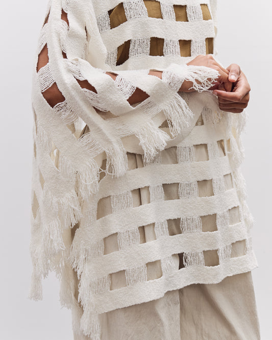 Lauren Manoogian Handwoven Grid Poncho, White