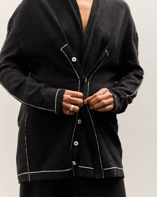 Lauren Manoogian Stitch Button Cardigan, Black Melange