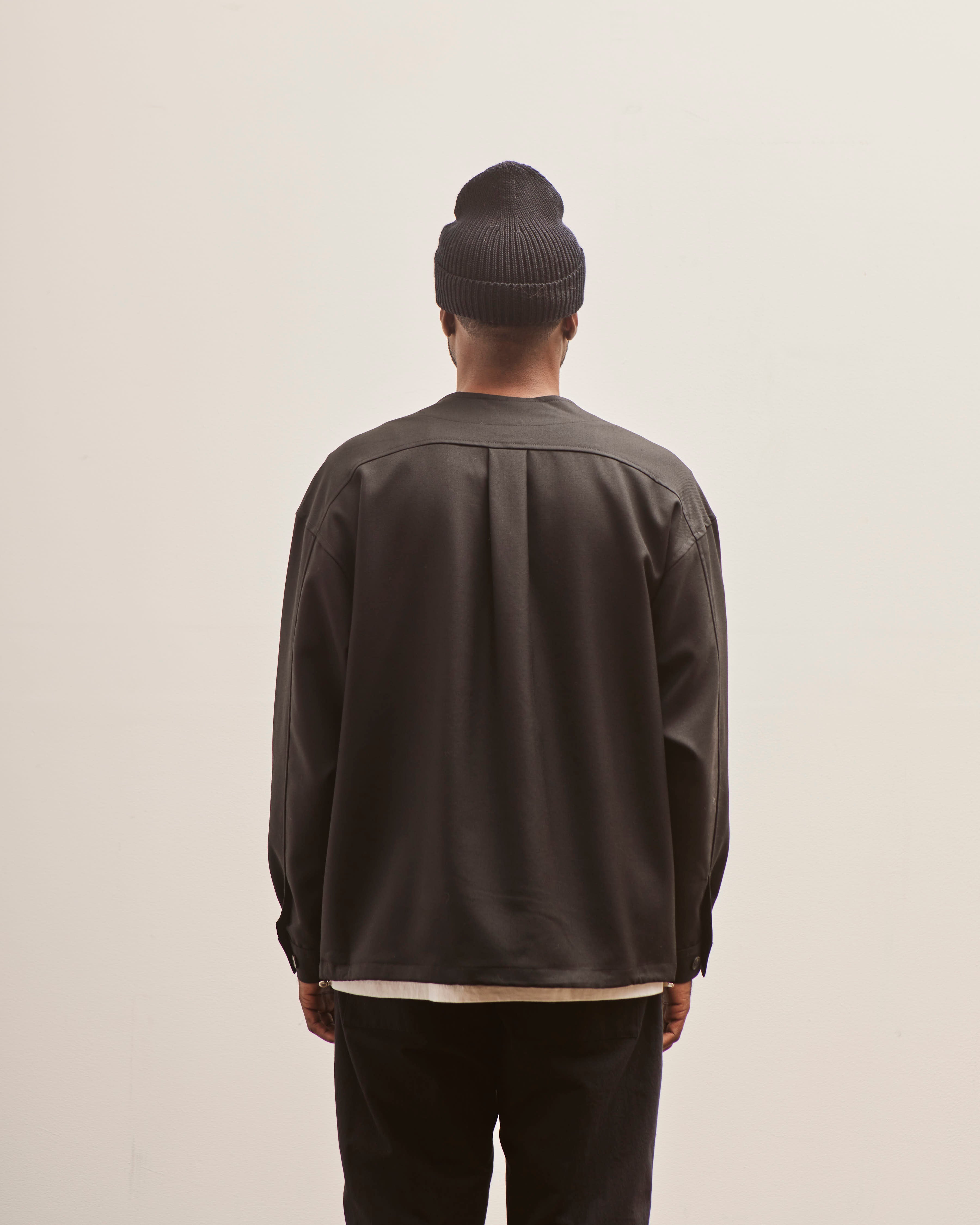 Lownn Wool Collarless Shirt, Black – Glasswing