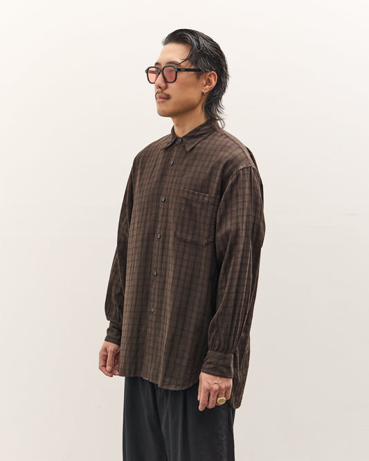 brown check dress shirt KJP Women's Mayfair Check Ruffle Dress Shirt in Brown and White L