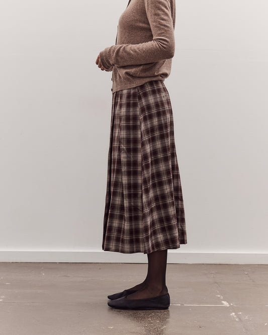 Plaid Midi Skirt, Brown Plaid