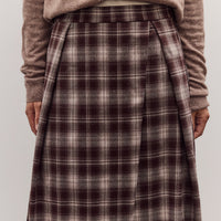 Plaid Midi Skirt, Brown Plaid