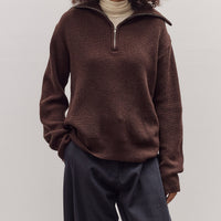 Ribbed Half-Zip Sweater, Brown