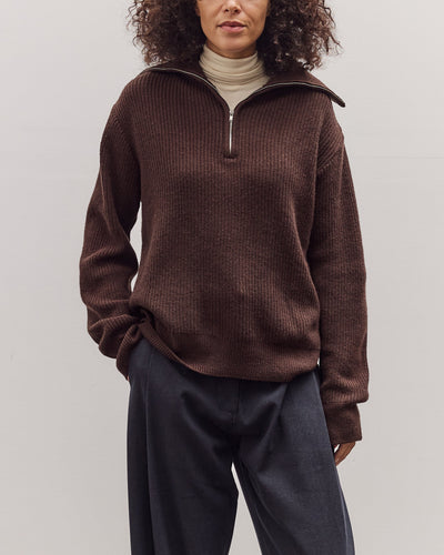 Ribbed Half-Zip Sweater, Brown