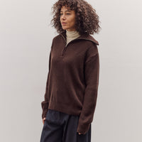 Ribbed Half-Zip Sweater, Brown