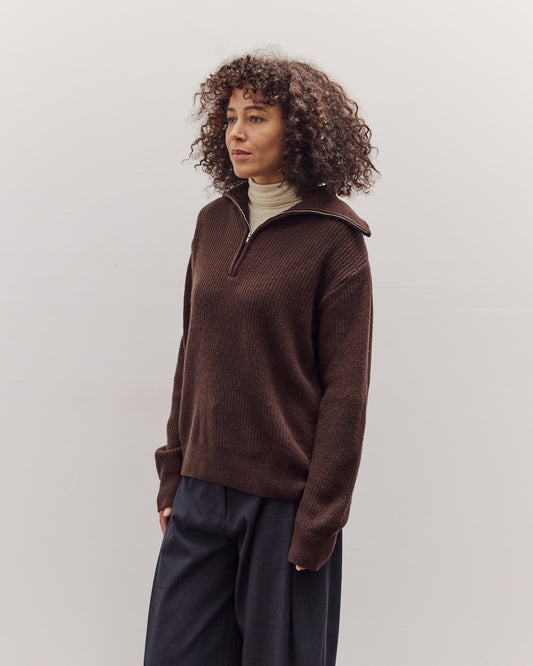 Ribbed Half-Zip Sweater, Brown