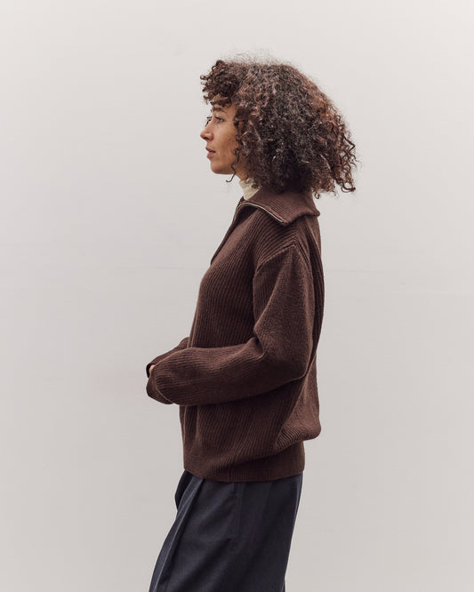 Ribbed Half-Zip Sweater, Brown