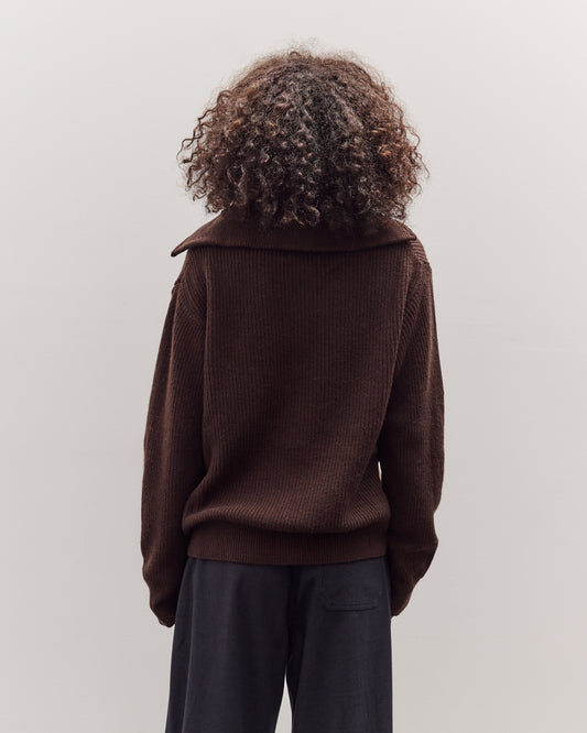 Ribbed Half-Zip Sweater, Brown