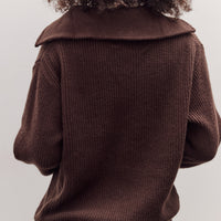 Ribbed Half-Zip Sweater, Brown