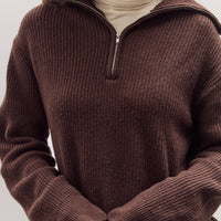 Ribbed Half-Zip Sweater, Brown