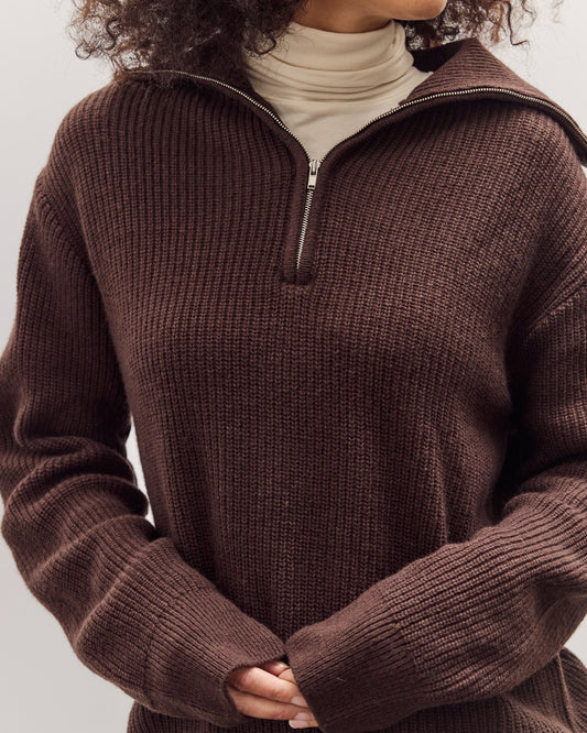 Ribbed Half-Zip Sweater, Brown